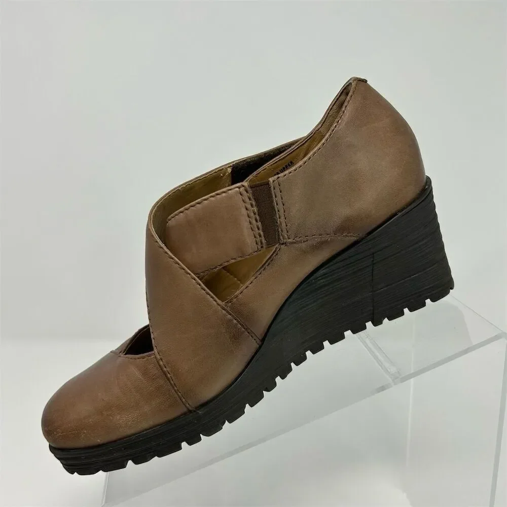 Earth Women's Mary Jane Wedge Shoes Brown Leather Size 7 Casual Comfort